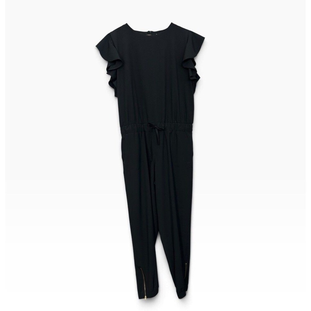 Albion BLACK JUMPSUIT Size Large Jogger Flutter Sleeve Zipper Ankle